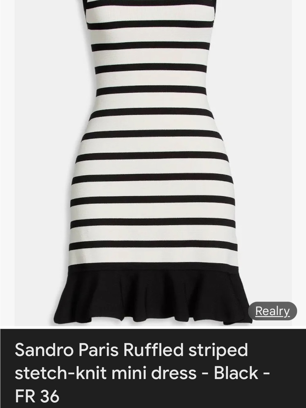 Sandro Paris Black & White Striped Ruffle-Hem Mini Dress